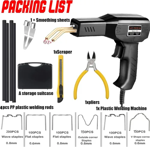Miniatura 5 de Soldador de plástico, kit de reparación de soldadura de plástico 2 en 1 con 1000 grapas calientes, 4 varillas de soldadura de plástico, cuchillo