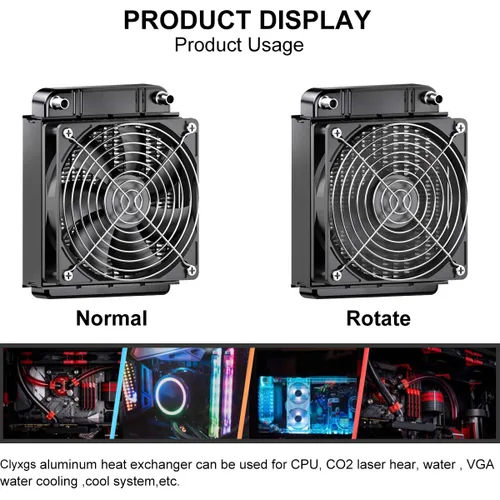 Miniatura 6 de Clyxgs Radiador de Refrigeración por Agua, Intercambiador de Calor de Aluminio de 8 Tubos con Ventilador para Sistema de Refrigeración por Agua