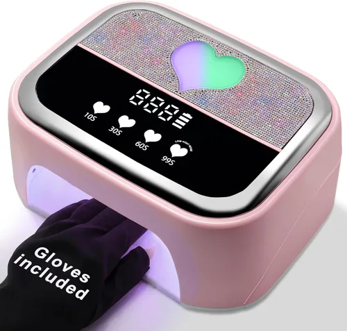 LIMEGIRL Kit de Lámpara de Uñas LED UV para Esmalte en Gel Profesional Conjunto de Luz Secadora de Curado Rápido Rosa con 4 Temporizadores y Guantes
