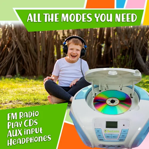Miniatura 3 de TinyGeeks Tunes Reproductor de CD para niños Boombox - NUEVO 2023 - Radio FM - Baterías incluidas - Linda radio CD blanca con altavoces para niños