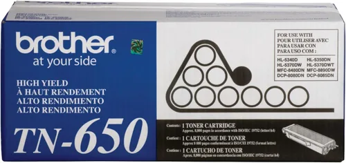 Cartucho de tóner Brother TN650, tóner negro de recambio de alto rendimiento, rendimiento de páginas de hasta 8,000 páginas