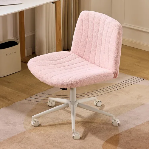 Miniatura 9 de VINGLI Silla de Patas Cruzadas, Silla de Escritorio de Oficina Ancha y Cómoda, Doble Uso con/sin Ruedas Silla de Trabajo para Computadora, Silla Rosa