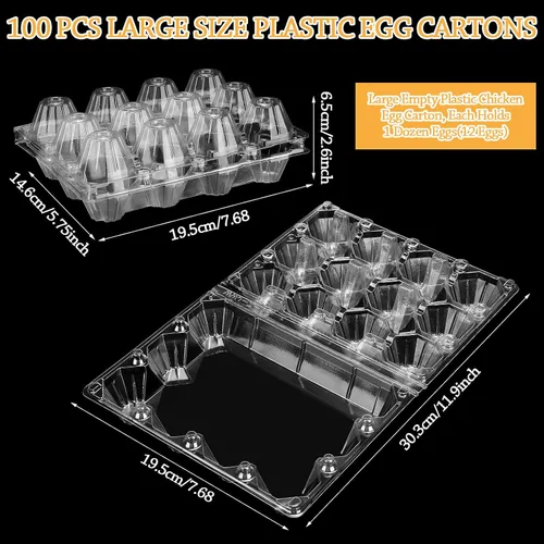 Miniatura 8 de 100 cajas de cartón de plástico para huevos a granel, 12 rejillas, bandeja transparente para huevos de gallina con etiquetas adhesivas, recipiente