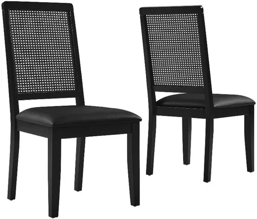 Modway Arlo - Juego de 2 sillas de comedor de madera y ratán sintético, color negro y negro, modernas sillas decorativas de granja, sillas tapizadas