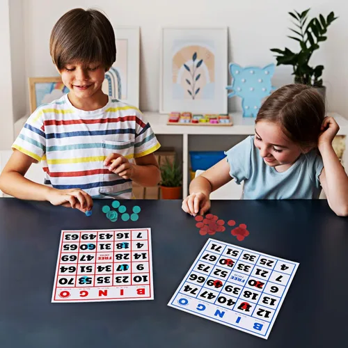Miniatura 6 de GSE Games & Sports Expert Paquete de 50 tarjetas de bingo multicolor jumbo, números de fuente grandes, cartón de bingo reutilizable para grupos