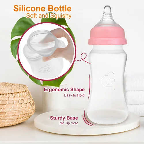 Miniatura 2 de Nenesupply Biberones de silicona para recién nacidos, biberones de alimentación de flujo lento para bebés amamantados, cuello ancho, 8 onzas