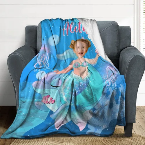 Miniatura 6 de Regalos de Sirena para Niñas, Manta de Bebé Personalizada Pequeña Sirena con Nombre y Foto para Recién Nacidos, Mantas de Regalo Personalizadas
