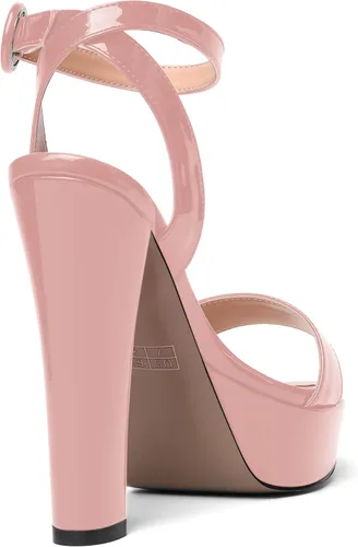 Miniatura 5 de Vestido de punta redonda para mujer, con hebilla de plataforma, correa de tobillo para boda, bloque sólido, tacón alto, 5 pulgadas