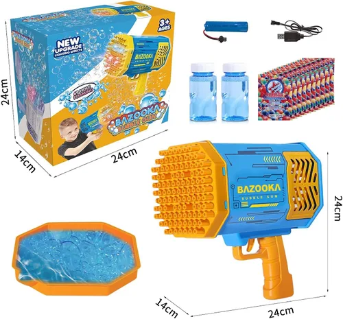 Miniatura 2 de Máquina Bazuca de Pistola de Burbujas con Solución - Lanzador de 69 Agujeros para Juguete de Verano al Aire Libre, Recuerdos de Fiesta - Máquina Azul