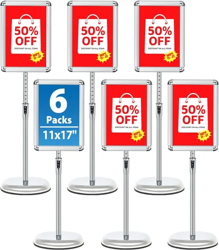 Miniatura 11 de Paquete de 6 soportes para letreros para exhibición de 11 x 17 pulgadas, soporte ajustable para letreros de pie en el suelo, soporte para póster