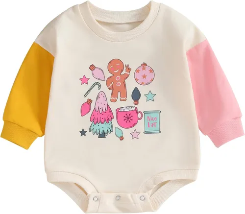 Miniatura 8 de Lamuusaa Traje de Navidad para bebé recién nacida, manga larga, bloque de color, sudadera de gran tamaño, ropa de otoño