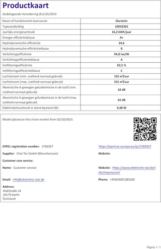 Miniatura 8 de Klarstein Campana extractora Berett Island - campana extractora, 13.8 in Ø 13.8 in, potencia del motor 190 W, máx. 560 m³/h circulación de aire, 3