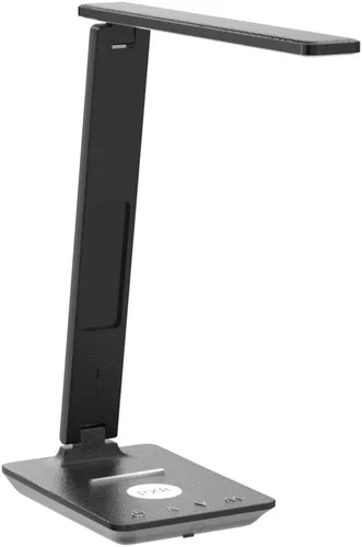 Miniatura 4 de Lámpara de escritorio LED con cargador inalámbrico, puerto de carga USB, lámpara de mesa con reloj, alarma, fecha, temperatura, lámparas de Negro