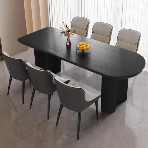 Miniatura 32 de Mesa de comedor negra de 55 pulgadas, una mesa rectangular de extremo redondeado con patas de diseño ondulado para cocina, comedor, oficina en casa