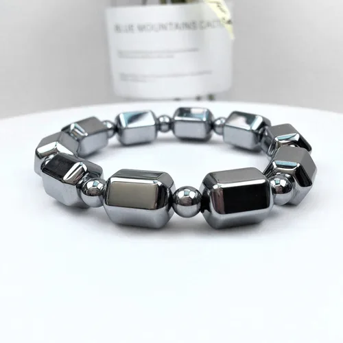 Miniatura 3 de Pulsera de piedra de Terahertz, para hombres y mujeres, simple y elegante, pulsera de piedra de energía rectangular con cuentas de terahercios
