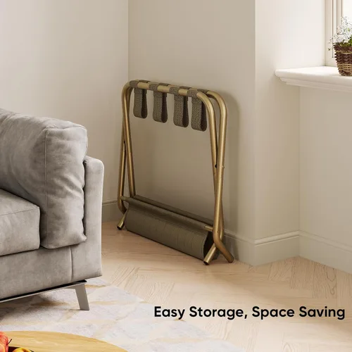 Miniatura 3 de Smart FENDEE Portaequipajes dorado para habitación de invitados, soporte plegable para maleta con estante de almacenamiento, soporte de equipaje