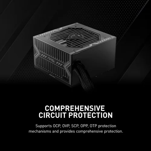 Miniatura 6 de MSI MAG A550BN, fuente de alimentación compacta no modular de 550 W, bronce 80+, ventilador de bajo ruido, diseño PFC activo, garantía de 5 años