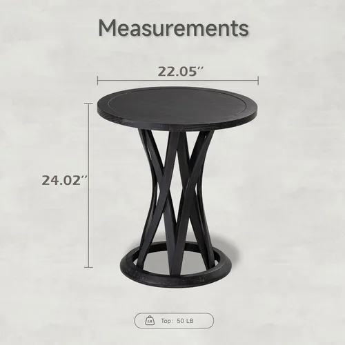 Miniatura 2 de COZAYH Mesa auxiliar redonda de granja con base de pedestal entrecruzada, mesa auxiliar con acabado envejecido, mesa decorativa rústica para sala