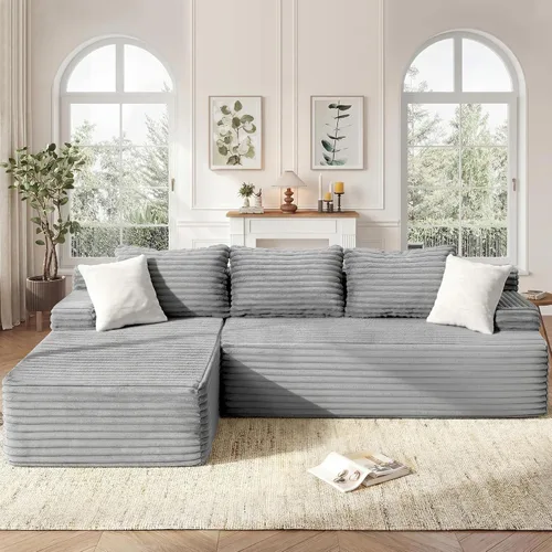Miniatura 19 de Seccional modular: asiento de nube en forma de L con espuma viscoelástica, muebles de sala de estar convertibles de 3 asientos, diván de gran Negro