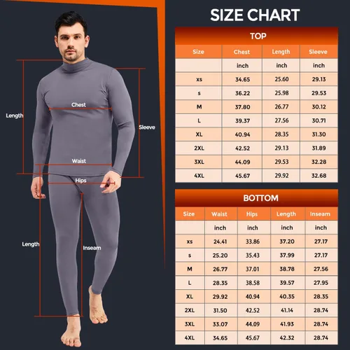 Miniatura 6 de CL convallaria 2 Pack Long Johns Thermal Underwear for Men Soft Fleece Lined Base Layer Cold Weather Set XS-4XL