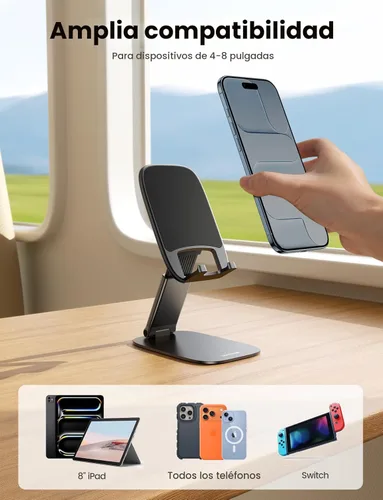 Miniatura 6 de Lamicall Soporte de teléfono ultrafino para escritorio, soporte plegable para teléfono celular de altura ajustable, base pesada resistente, funda
