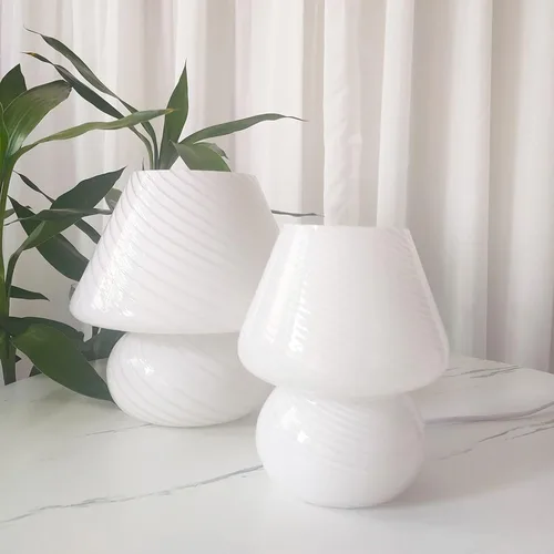 Miniatura 9 de Lámpara de mesa con forma de hongo y remolino, lámpara de mesa de vidrio translúcido, estilo italiano, moderna lámpara de escritorio a rayas