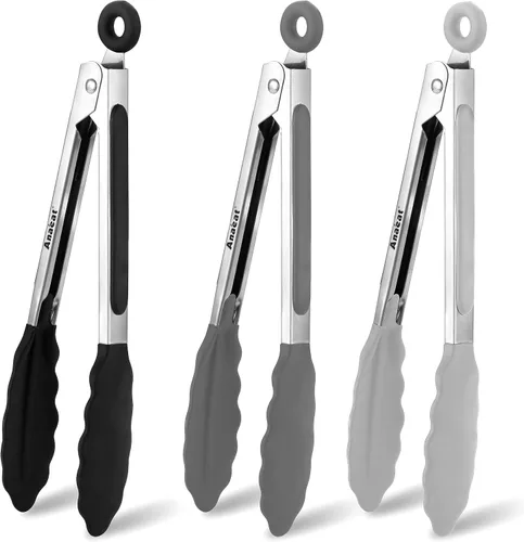 Miniatura 13 de Anaeat Pinzas de barbacoa resistentes de alta calidad para parrilla de cocina y barbacoa, pinzas de bloqueo de acero inoxidable antideslizantes de 3