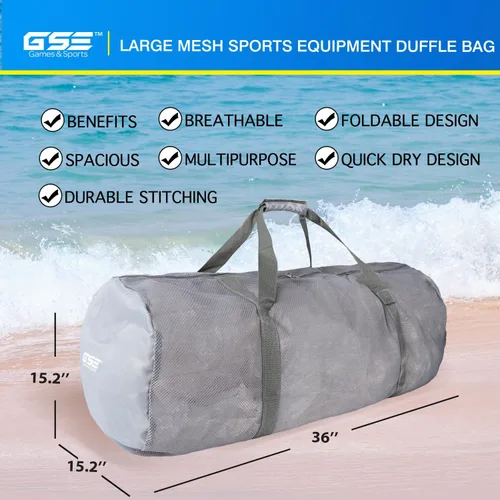 Miniatura 2 de Bolsa de lona deportiva de malla grande de alta resistencia, color gris, bolsa seca, equipo de buceo, bolsa de buceo con cremallera. Ideal