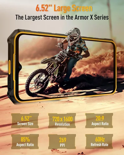 Miniatura 6 de Ulefone Armor X13 - Teléfono inteligente resistente, cámara de visión nocturna de 50 MP+24 MP, octa-core 12 GB RAM 64 GB ROM, pantalla de 6.52