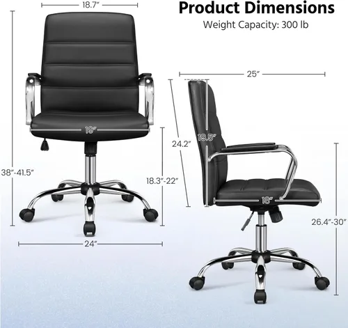 Miniatura 3 de Yaheetech Silla de oficina Exectuive de 2 piezas, altura ajustable, giratoria, de piel sintética, silla de escritorio para el hogar con brazos
