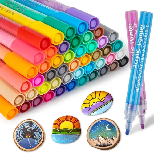 Miniatura 10 de JR.WHITE 36 rotuladores de pintura acrílica para pintura en roca, lienzo, madera, vidrio, tela, metal, plástico, marcadores de pintura para niños