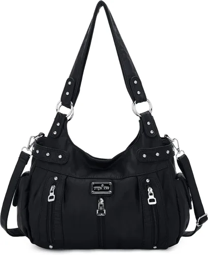 Miniatura 21 de Angelkiss Bolsos grandes y carteras para mujer de cuero sintético lavado tipo hobo, bandolera, bolso cruzado, bolso de hombro, bolso de mano