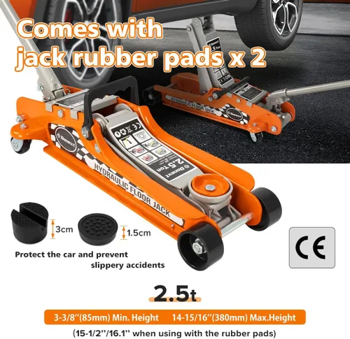 Miniatura 2 de Gato de piso de acero de 2.5 toneladas, gato de piso hidráulico de carreras de bajo perfil con bomba de elevación de pistón simple, rango