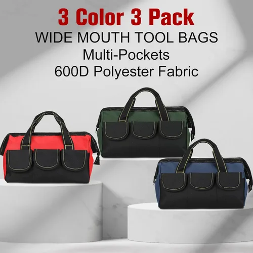 Miniatura 6 de Sanwuta - Paquete de 3 bolsas para herramientas, alta resistencia, fondo rígido impermeable, boca ancha, para electricista, carpintero, mecánico, 13