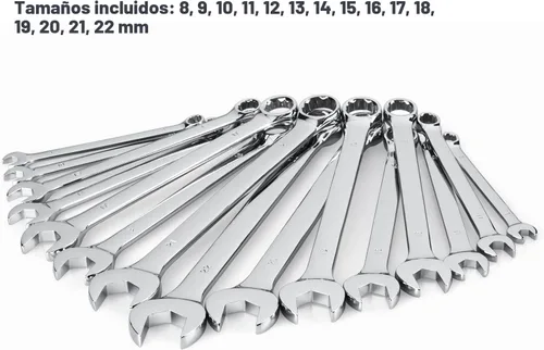 Miniatura 2 de Max Torque - Juego de llaves combinadas de 15 piezas, acero al cromo vanadio, diseño de patrón largo, incluye tamaños métricos 8, 9, 10, 11, 12, 13