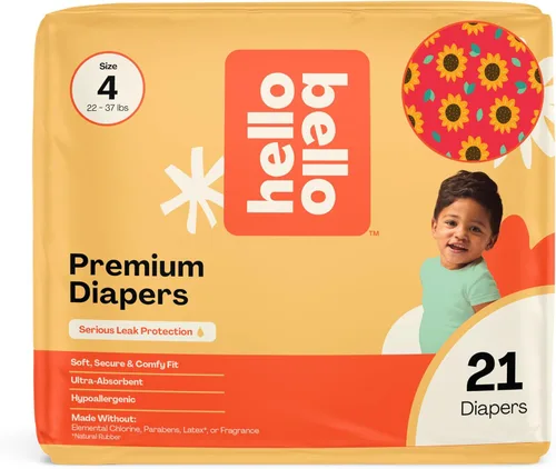 Pañales Hello Bello, talla 4 (22-37 libras) Flower Child, 21 unidades de pañales desechables premium para bebé, hipoalergénicos con sensación suave