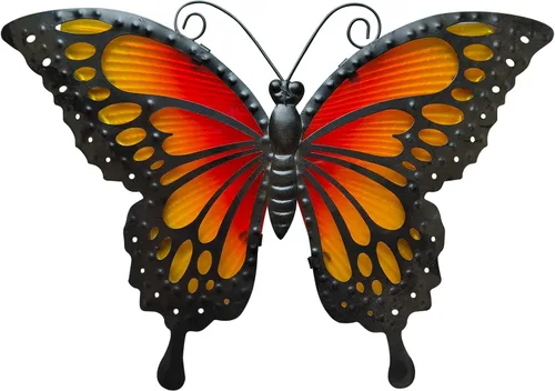 Miniatura 13 de LIFFY Decoración de pared de mariposa de metal, esculturas artísticas de pared de vidrio para exteriores, 12 pulgadas, decoración de jardín colgante