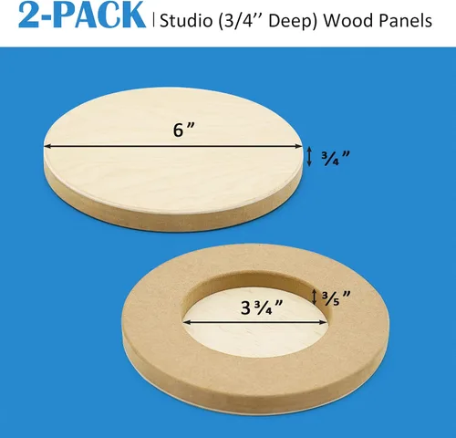 Miniatura 2 de Falling in Art Kit de Paneles de Madera de Abedul Redondos Sin Terminar para Pintura, Lienzo de Madera Paquete de 2 de 6 Studio 3/4" de Profundidad