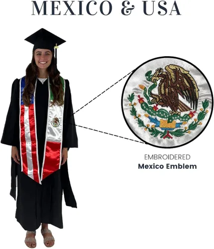 Miniatura 2 de Cappe Diem Estola de banda de graduación de dos banderas (Estados Unidos + Internacional)