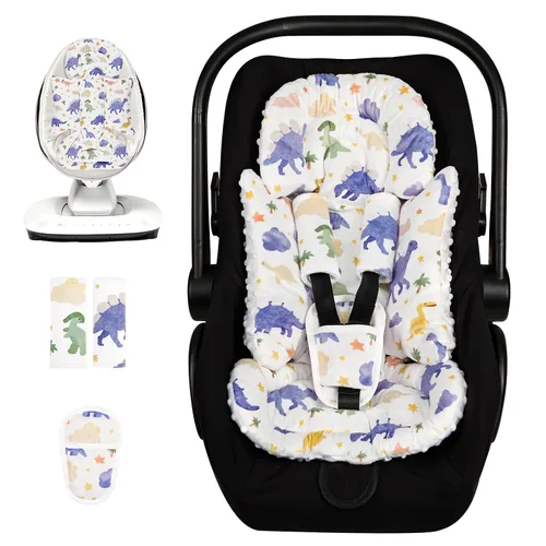 Inserto de asiento de automóvil infantil con 3 fundas de correa, soporte de cabeza de asiento de automóvil suave para niñas bebés, tela de felpa