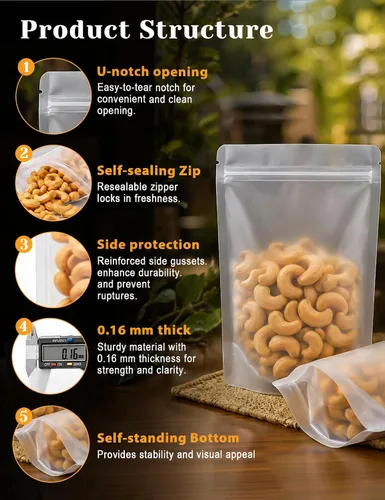 Miniatura 4 de FireKylin 100 piezas de bolsas resellables, bolsas de pie transparentes de 3.9" x 5.9", bolsas de almacenamiento de alimentos con cremallera