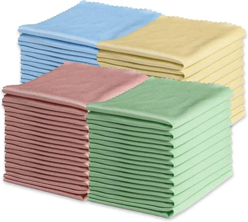 Paquete de 100 paños de limpieza de microfibra de colores mixtos (6.75 x 5.5 pulgadas), limpia lentes, lentes, pantallas, cámaras, iPad, iPhone,