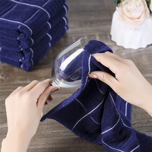 Miniatura 8 de Glynniss Juego de toallas y paños de cocina, cuatro paños de cocina de 16 x 26 pulgadas, cuatro paños absorbentes para lavar platos de 12 x 12 Azul
