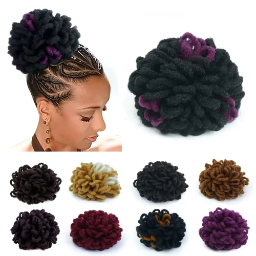 Miniatura 19 de Moños de Cola de Caballo con Cordón Negro Marrón Loc para Mujeres Negras Moño Rizado de Pétalo Loc Cola de Caballo de Rastas Trenzas Faux Locs Moño