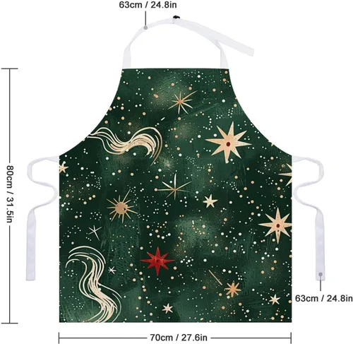 Miniatura 2 de MUSM Apron for Adults - 27.6 X 31.5 Inch, Heavy-Duty Polyester Aprons with Two Large Pockets, Waterproof Gold And White Stars Kitchen Apron for