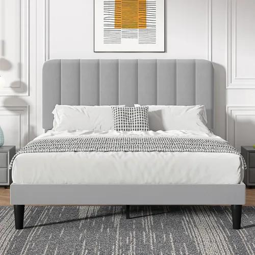 Miniatura 16 de VECELO Marco de Cama Tapizada Tamaño Full con 4 Cajones y Cabecero, Marco de Cama Plataforma de Almacenamiento de Terciopelo, Soporte de Listones