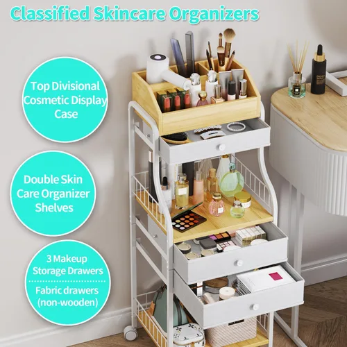 Miniatura 4 de HapiRm Organizador de Maquillaje de Piso para Almacenamiento - Organizadores de Maquillaje y Cuidado de la Piel de Tocador con Cajones, Estuches