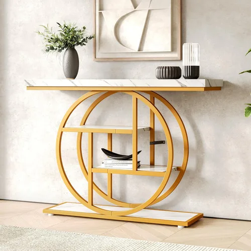 Miniatura 11 de LITTLE TREE Mesa consola, mesa de entrada de 4 niveles, mesa de sofá industrial de 41.3 pulgadas para sala de estar, mesa de pasillo de vestíbulo
