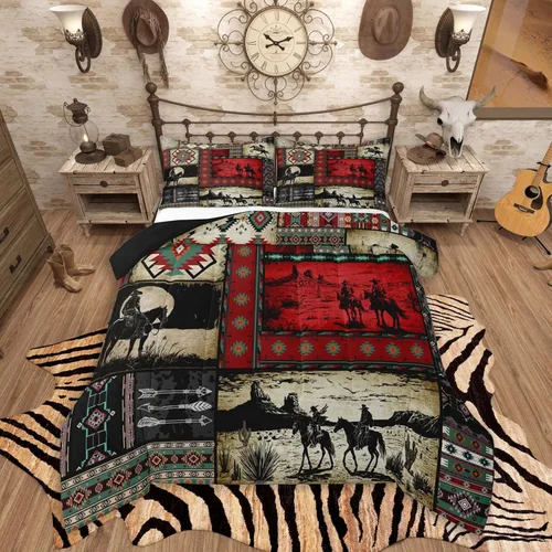 Miniatura 28 de Feelyou, juego de ropa de cama estilo vaquero tamaño individual para niños, juego de edredón occidental para niños y niñas, desierto del lejano