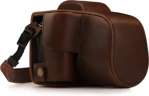 Miniatura 11 de MegaGear Canon EOS M50 - Funda de piel sintética para cámara, diseño siempre listo con acceso a la batería, lente de 0.591-1.772 in, color marrón